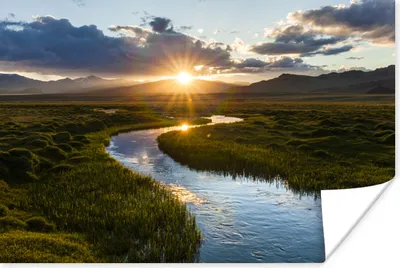 Produktbild von MuchoWow® Poster Fluss mit Blick auf einen Sonnenuntergang 180x120 cm - Fotoplakat