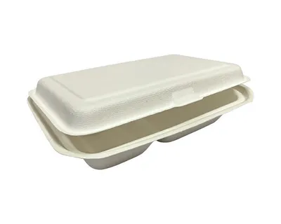 Produktbild von 50x Menüboxen ToGo 251x162x63mm 2-teilig aus Zuckerrohr nature weiß