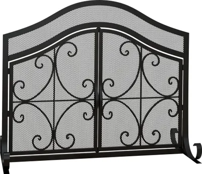 Produktbild von HOMCOM Kaminschutzgitter, Kamingitter mit magnetischen Türen, Ofenschutzgitter, Funkenschutzgitter für Wohnzimmer, Stahl, 105 x 80,5 cm, Schwarz