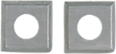 Two square metal inserts with circular holes in the center, placed side-by-side on a white background.