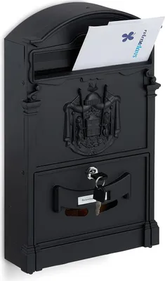 Produktbild von Relaxdays Briefkasten antik, nostalgischer Wand Postkasten mit Sichtfenster, HBT: 41 x 25,5 x 9 cm, Stahl & Alu, schwarz