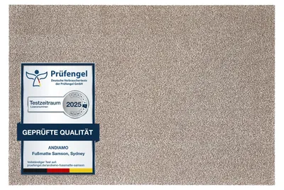 Baumwoll-Fußmatte in Hellbeige, ca. 100 x 150 cm, mit Testsiegel – Blattschuss.

