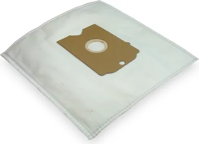 A white vacuum cleaner bag with a brown cardboard attachment.
