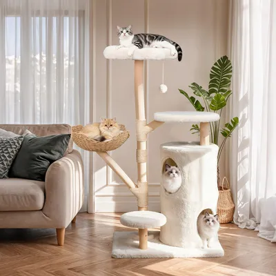 Produktbild von Katzenkratzbaum - Kratzmöbel - Katzenbaum - Kratzbrett - Katzenhaus - 142 cm hoch