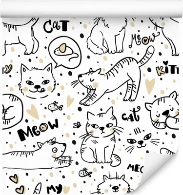 Produktbild von 10m VLIES TAPETE Rolle Kinderzimmer Katzen Mäuse Fische Kugeln Natur XXL
