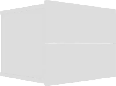 A white, two-drawer nightstand shown from a three-quarter angle against a white background.