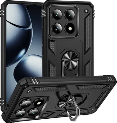 Obrázek produktu pro Pouzdro pro Xiaomi 14T dvouvrstvé robustní, vojenská ochrana pouzdro s držákem prstenu a stojánkem černé