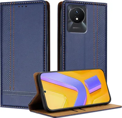 Produktbild von Handyhülle für Vivo Y11 2023 Leder Flip Klappbare Schutzhülle mit Standfunktion Blau