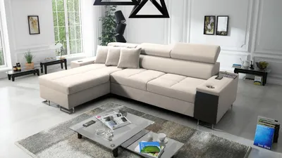 Image de canapé d'angle confortable avec fonction couchage MORENA I MINI Uttario Velvet Beige (gauche)