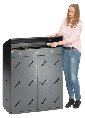Produktbild von Robuste Wertstoffsammlstation 3-Fach-Einwurf | 300 Liter, HxBxT 118,5x89x50cm | Verzinkter Stahl | Grau