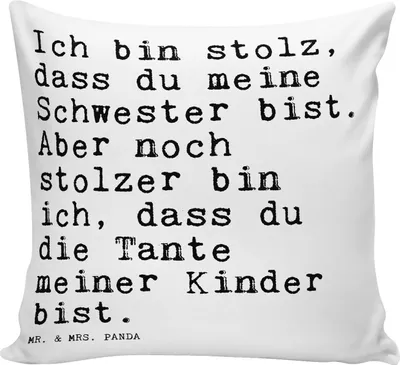 Produktbild von Mr. & Mrs. Panda Dekokissen Ich bin stolz, dass... - Weiß - Geschenk, Tante, Zitate, 40x40, Neffe Geburt, Couchkissen, Spruch, Schwester, Kissen, bedruckt, Nichte