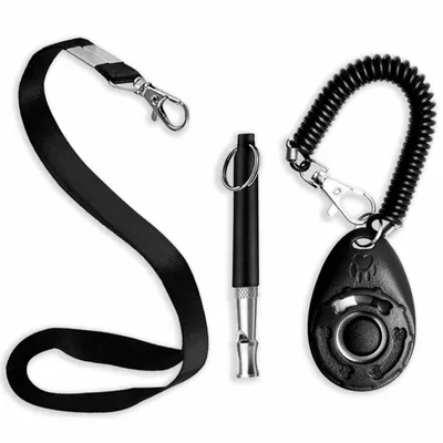 Produktbild von Monkimau Hundepfeife Set mit Klicker und Umhängeband - Pfeife Hund Clicker