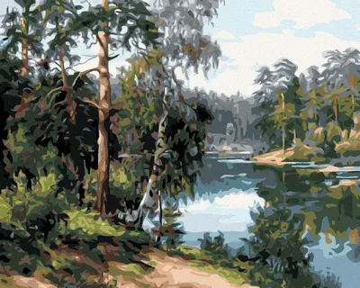 Obrázek produktu pro Zuty - Malování podle čísel - POHLED NA JEZERO PŘES STROMY, 40x50 cm, bez rámu a bez vypnutí plátna