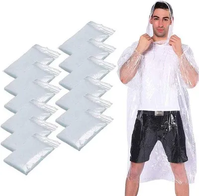 Produktbild von Regenponcho mit Kapuze – wasserdichter, uni-Poncho für Konzerte und Camping – Set mit Einweg-Notfall-Ponchos