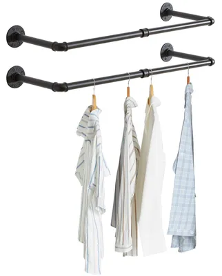 Produktbild von Wandmontierte Kleiderstange - Set von 2 - Schwarz Stahl - 94 cm - Industrie Design