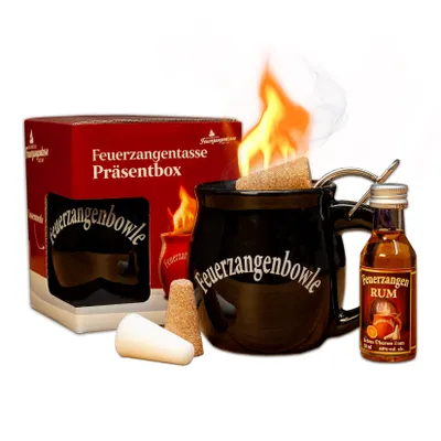 Produktbild von Feuerzangentasse 1er-Set | schwarz | mit Rum | Feuerzangenbowle-Set | Präsentbox