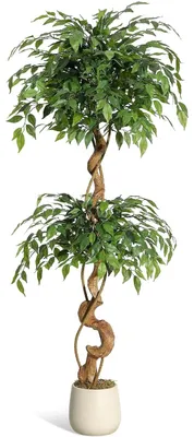 Obrázok produktu pre Umelý figovník - Dekoratívna umelá rastlina - 152 cm - Realistické hodvábne listy - Ohnuté vetvy - V kvetináči s machom - Nevyžaduje údržbu