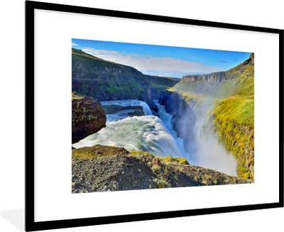 Produktbild von MuchoWow® Gerahmtes Poster Farbenfrohe Umgebung am Gullfoss-Wasserfall in Island 90x60 cm - Poster mit Schwarzem Bilderrahmen Wandposter Rahmen Foto Bilder - Wanddekoration - Fotos