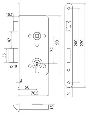 Produktbild von Metalplast-Częstochowa 72/50 WB ECONOMIC Einsteckschloss verzinkt weiß