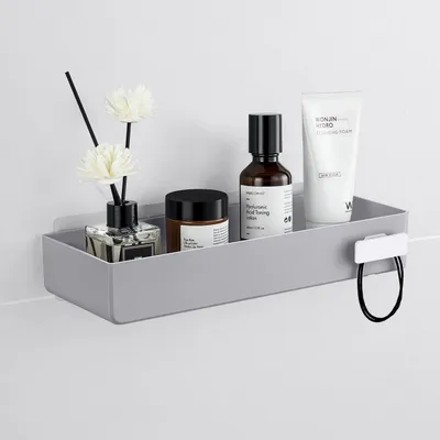 Produktbild von Duschkorb selbstklebend ohne Bohren Kunststoff Grau 30x11x5cm mit Haken