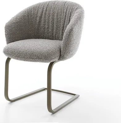 Produktbild von DELIFE Freischwinger Caja-Flex mit Armlehnen Bouclé Silbergrau Freischwinger flach Effektfinish Titan Taschenfederkern