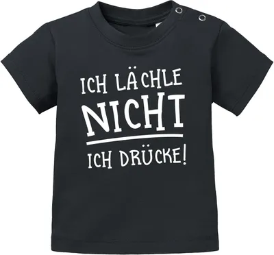 Produktbild von Baby T-Shirt kurzarm lustiger Spruch Ich lächle nicht Ich drücke! Babyshirt Jungen Mädchen Moonworks® schwarz 80/86 (10-15 Monate)