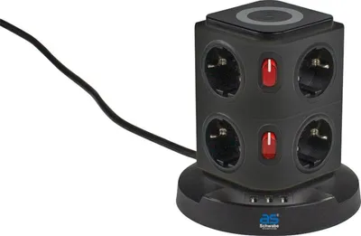 Obrázek produktu pro as-Schwabe 18221 as-Schwabe QI-Wireless Ladestation 8-fach Steckdosenturm 2,0 m schwarz