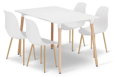 Obrázek produktu pro Jídelní set 120 x 80 cm, bílý + 4 židle, bílé, skandinávský styl