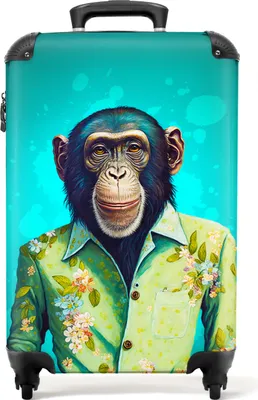 Obrázek produktu pro NoBoringSuitcases.com® Kufr Příruční zavazadlo na kolečkách Kufr na kolečkách Malý cestovní kufr na 4 kolečkách - Opička - Květiny - Zelený - Portrét - Příruční velikost < 55x40x23 cm a 55x40x20 cm - Foto kufr - Příruční kufr - Palubní zavazadloPříruční zavazadlo Kufr 55x35x20 cm, 36L,
