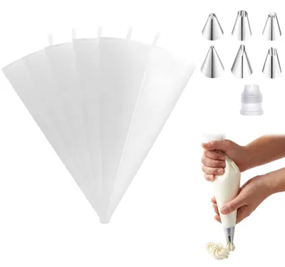 Immagine prodotto di Set di 5 sacchetti per glassa, con beccucci per decorazioni per dolci e pasticceria, colore bianco