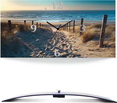 Produktbild von ARTland Wanduhr, gebogen Funkuhr - schwarzer Zeiger Weg zum Nordseestrand Sonnenuntergang Größe: 60x30 cm