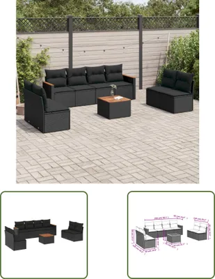 Produktbild von The Living Store 9-tlg. Garten-Sofagarnitur mit Kissen Schwarz Poly Rattan