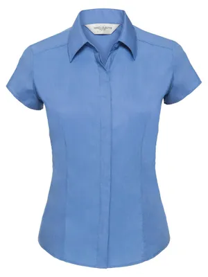 Produktbild von Russell Collection Easy Care Fitted Poplin Bluse, kurzarm FK740 (XS) (Business-Blau)