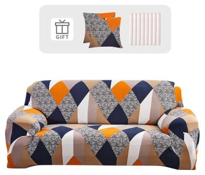 Produktbild von Elzusha - Stretch-Sofaüberzug für ein 3-Sitzer-Sofa mit 2 Kissenbezügen
