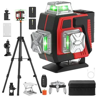 Obrázok produktu pre 4D laser s krížovými lúčmi - 16 lúč - Automatická nivelácia - 360° horizontálne a vertikálne - Zelená laserová lúčka - S statívom - Textilové puzdro