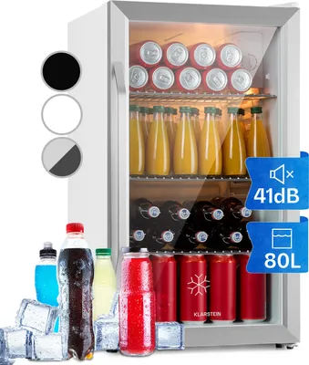 Produktbild von Klarstein Mini Kühlschrank mit Glastür, Mini-Kühlschrank für Zimmer, Getränkekühlschrank Klein mit Verstellbaren Ablagen, Kleiner Kühlschrank 80 Liter, Indoor/Outdoor Kühlschrank Leise