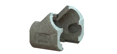A cross-section of a metal component, likely a part for plumbing or machinery, is shown against a white background.