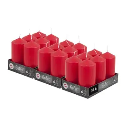 Produktbild von ​HOFER Stumpenkerzen Mohnrot 18er Set – 6x12cm – Duftfrei & Tropffrei – 39h Brenndauer – Dekokerzen für Tisch & Feier​