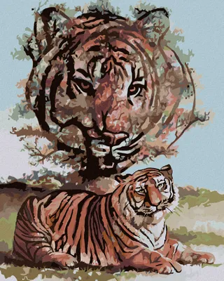 Produktbild von Zuty - Malen nach Zahlen - TIGER UND BAUM (D. RUSTY RUST), 40x50 cm, mit Keilrahmen (bereits gespannt)