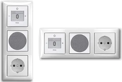 Produktbild von Busch Jäger Unterputz UP Bluetooth Radio 8217 U (8217U) Komplett-Set Balance SI alpinweiß + Lautsprecher + 20EUC-914 Steckdose + Radioeinheit in 3 fach Rahmen integriert