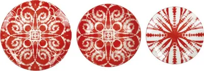 Produktbild von 18-teiliges Geschirrset. Rotes Batikporzellan.
