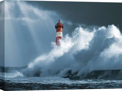 Immagine prodotto di Quadro su tela - Faro in tempesta - La grande onda - 100x70 cm