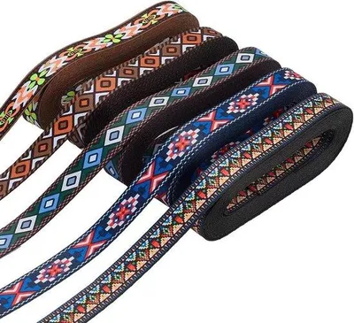 Immagine prodotto di Set ricamo boho con motivo a rombi, pizzo e nastro - 15 mm