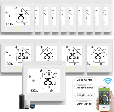 Obrázok produktu pre 15X WiFi Inteligentný izbový termostat Termostat wifi podlahové kúrenie Ovládanie APP Hlasové nástenné kúrenie, ohrev vody, kompatibilné s Alexa/Google for Home – biely vnútorný teplomer