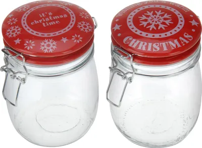 Produktbild von Einmachglas CHRISTMAS mit Bügelverschluss - 10,5 x 15 cm (ØxH), 700 ml, Glas / Keramik, Keramikdeckel, Silikon-Dichtungsring, 2 verschiedene Motive wählbar, Motive:Christmas