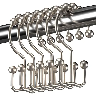 Produktbild von Duschvorhanghaken, rostfreie Metall-Doppelgleithaken für Duschstangen und Duschvorhänge, 12er-Set – Chrom