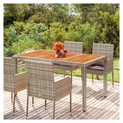 Produktbild von Gartentisch mit Holzplatte Gartentische Terassentisch Grau 150x90x75 cm Poly Rattan