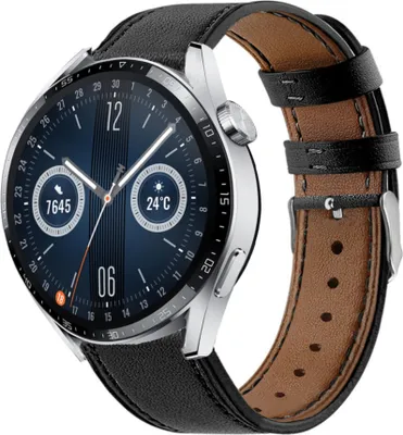 Produktbild von Strap-it Huawei Watch GT 3 46mm Armband Leder (eng Schwarz)