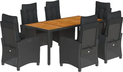 Produktbild von vidaXL 7-tlg. Garten-Essgruppe mit Kissen Schwarz Poly Rattan