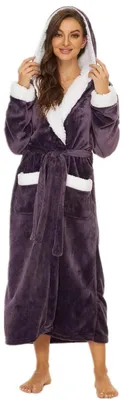 Image de Peignoir femme, doux et duveteux, avec capuche, couleur violet, 100% polyester, taille XXL